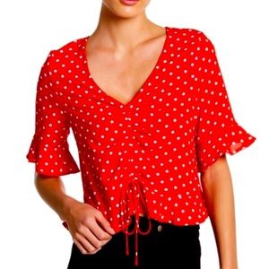 Red Polka Dot Ruched Top